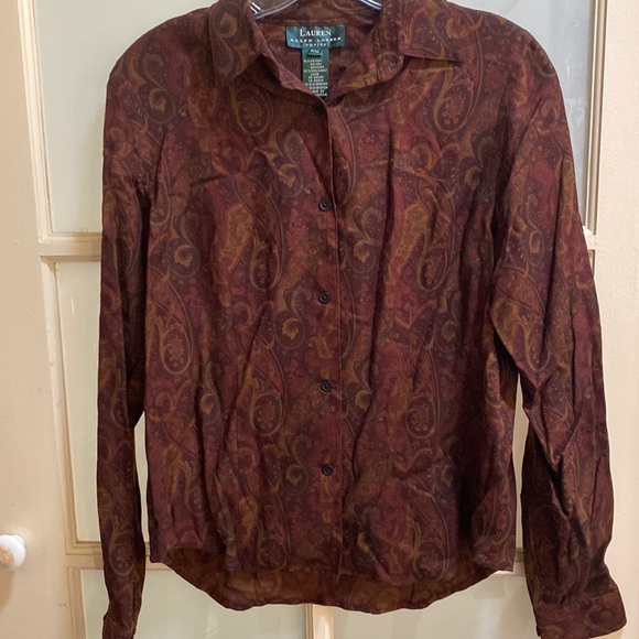 Lauren Ralph Lauren button down brown shirt paisley size petite P M - Picture 4 of 16
